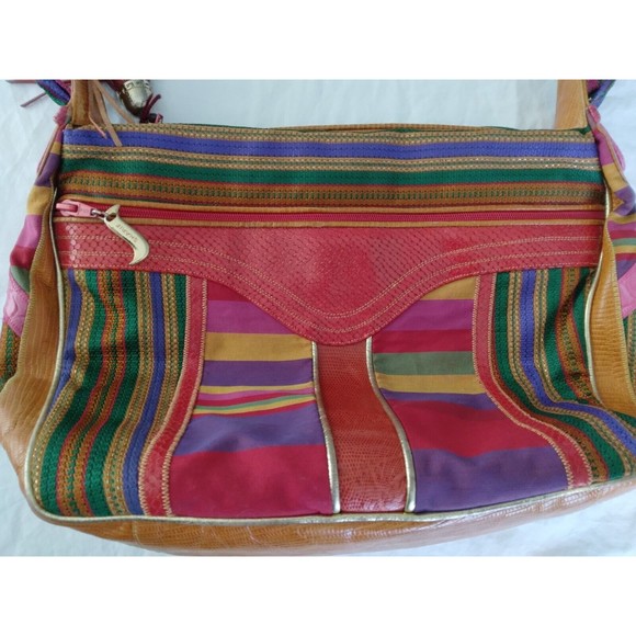 SHARIF Leather Reptile Skin Fabric Bag Purse Multicolor - Picture 6 of 12